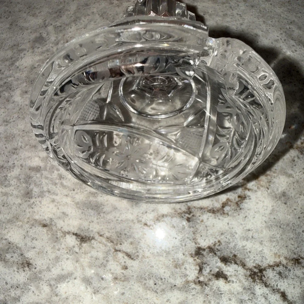 Vintage Clear Cut Glass Covered Sugar Bowl Candy Dish W lid 7 In Floral Etched